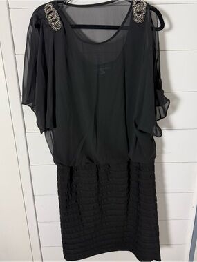 R&M Richards Black Women's Dress with Cold Shoulder Detail and Embellishment